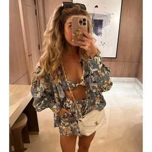 Showpo Blue Floral Button-Up Shirt